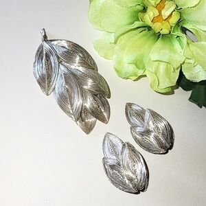 GERMANY SPUN SILVER WIRE BROOCH & EARRINGS PRE-1949 VINTAGE SET